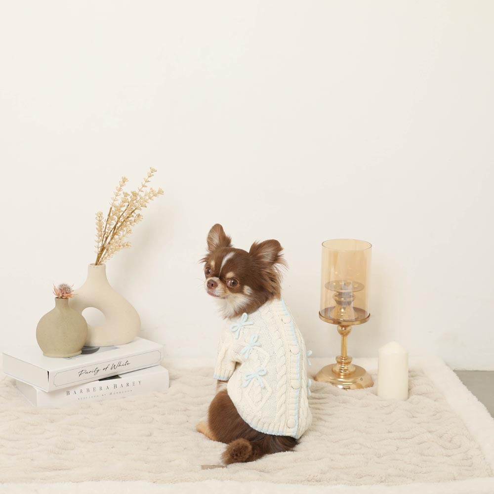 Ribbon Motif Bicolor Knit Cardigan