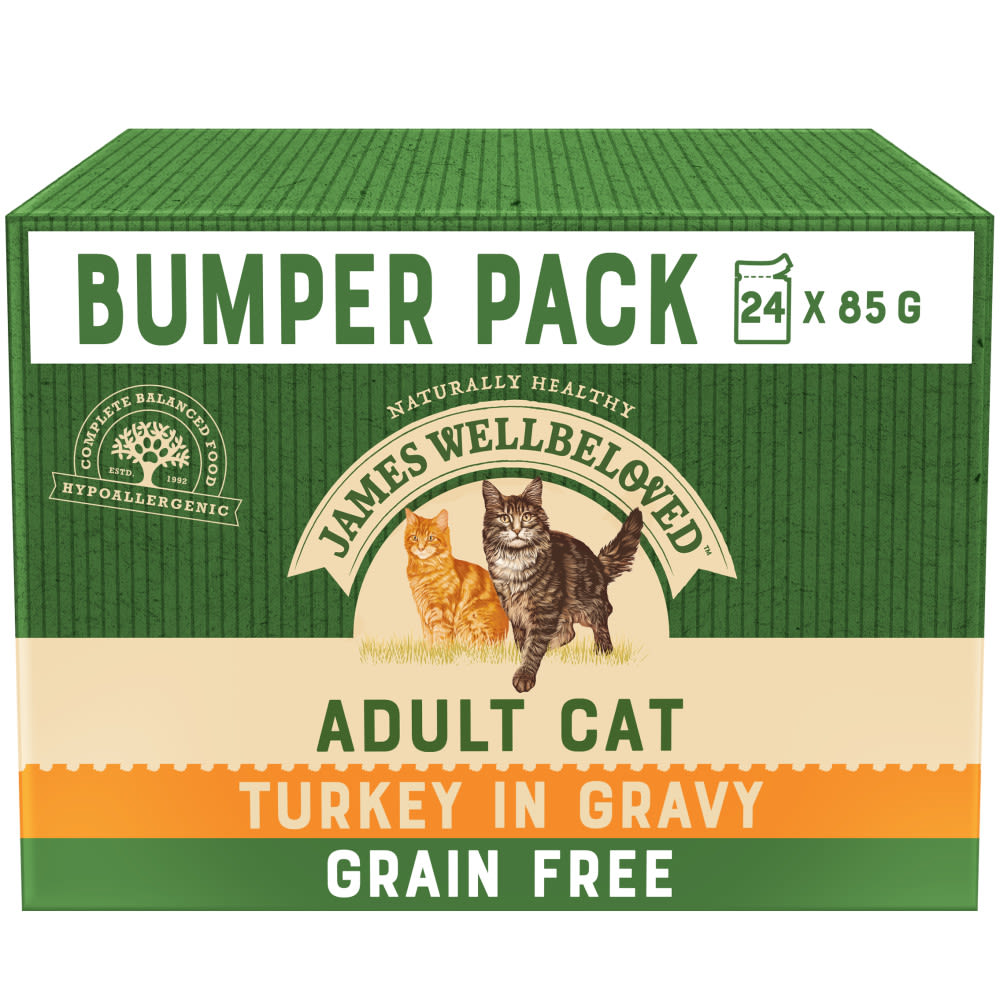 James Wellbeloved Grain Free Adult Cat Food Pouches Turkey in Gravy