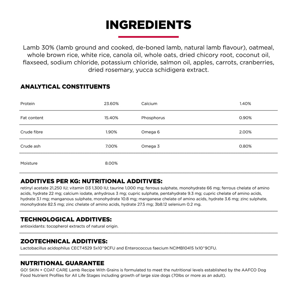 Go! Solutions Skin + Coat Care Lamb Recipe with Grains Dry Dog Food