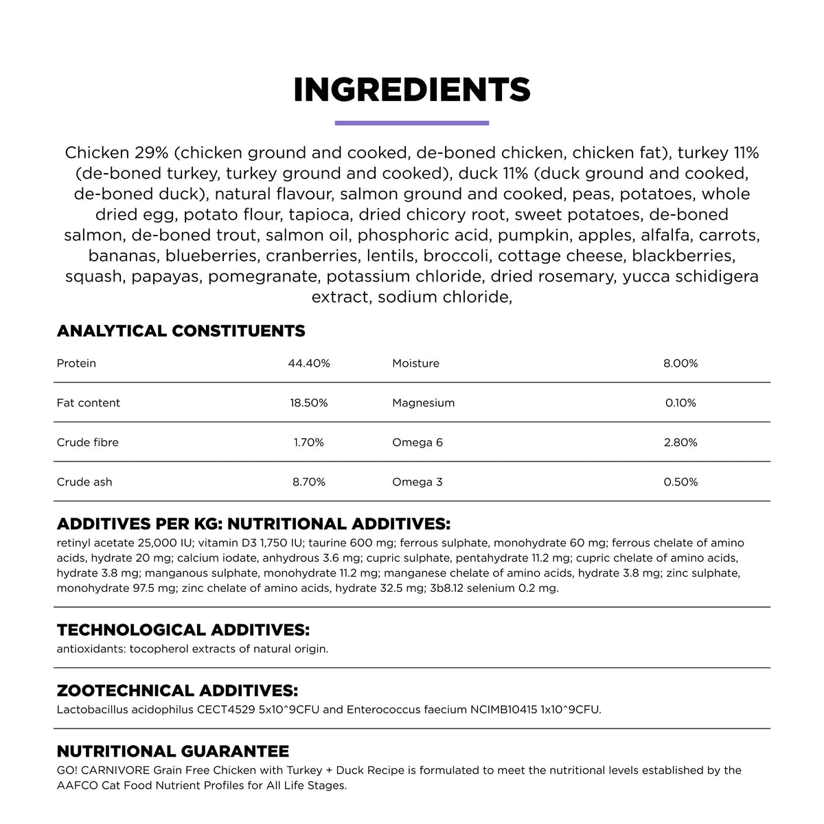 Go! Solutions Carnivore Grain Free Chicken, Turkey + Duck Recipe Dry Cat Food