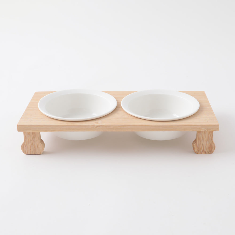 Wood Stand Double Food Bowl