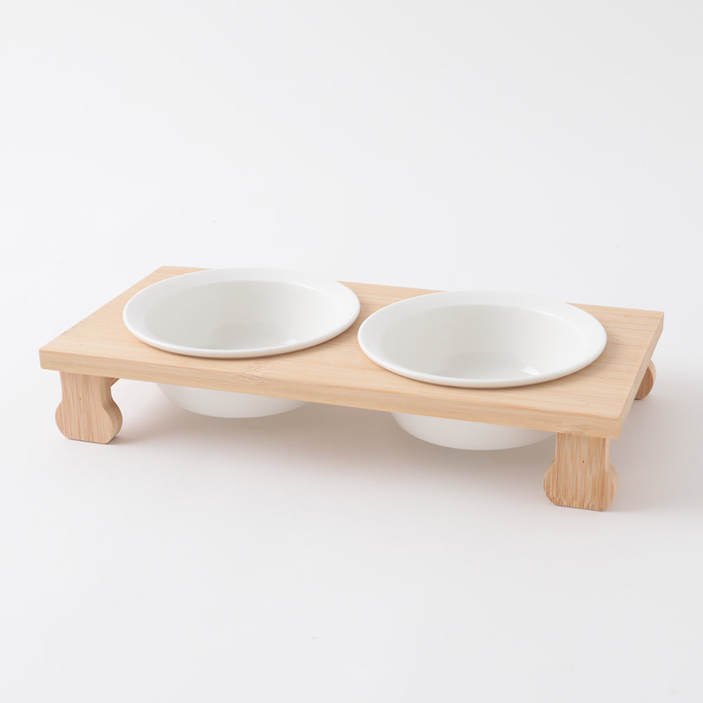 Wood Stand Double Food Bowl