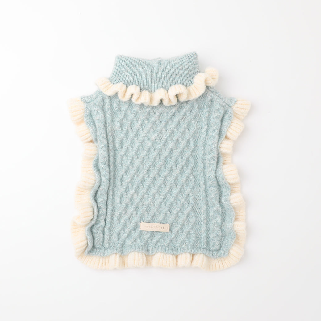 Bicolor Frilled Cable Knit Poncho