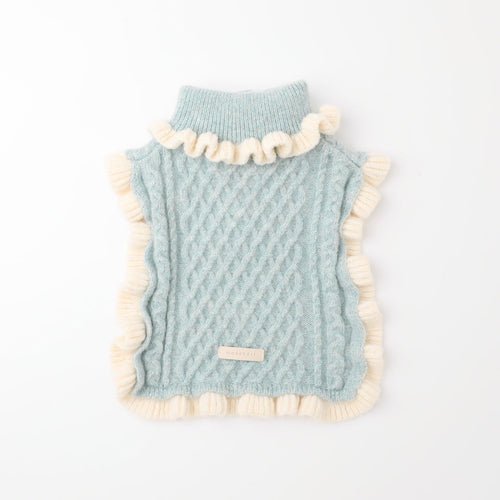 Bicolor Frilled Cable Knit Poncho