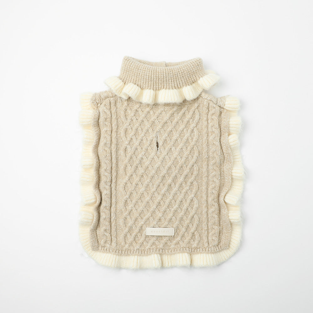 Bicolor Frilled Cable Knit Poncho