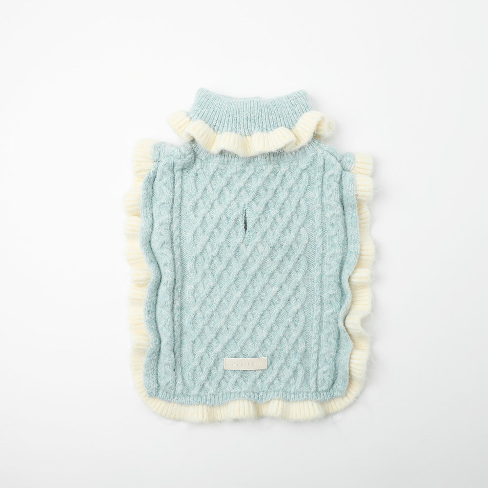 Bicolor Frilled Cable Knit Poncho