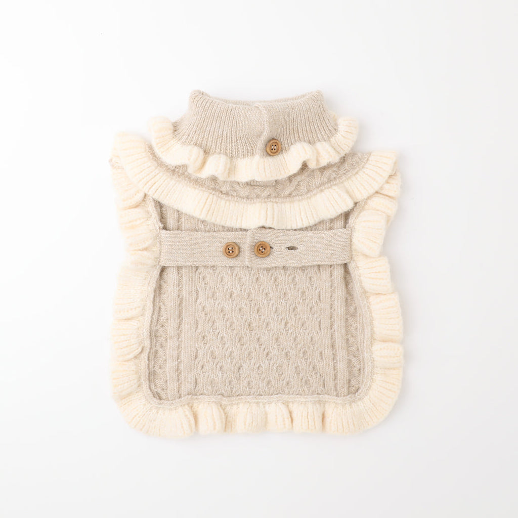 Bicolor Frilled Cable Knit Poncho