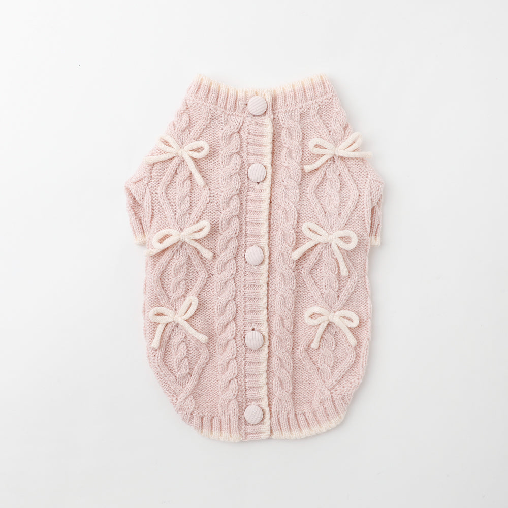 Ribbon Motif Bicolor Knit Cardigan