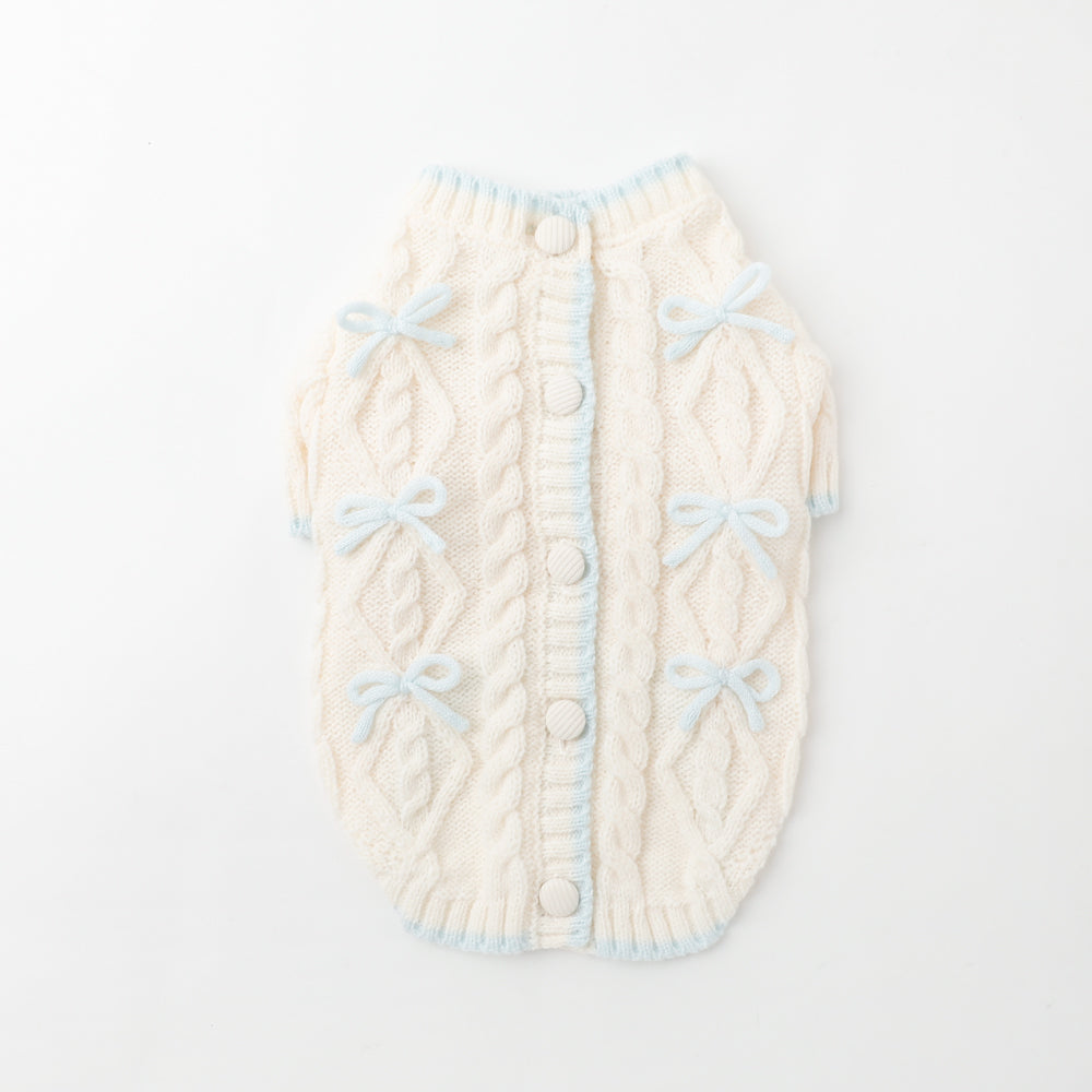 Ribbon Motif Bicolor Knit Cardigan