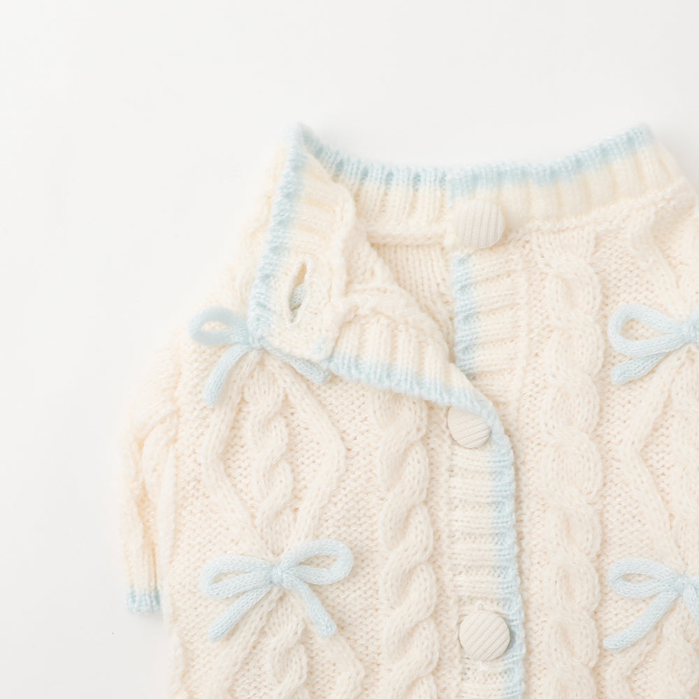 Ribbon Motif Bicolor Knit Cardigan