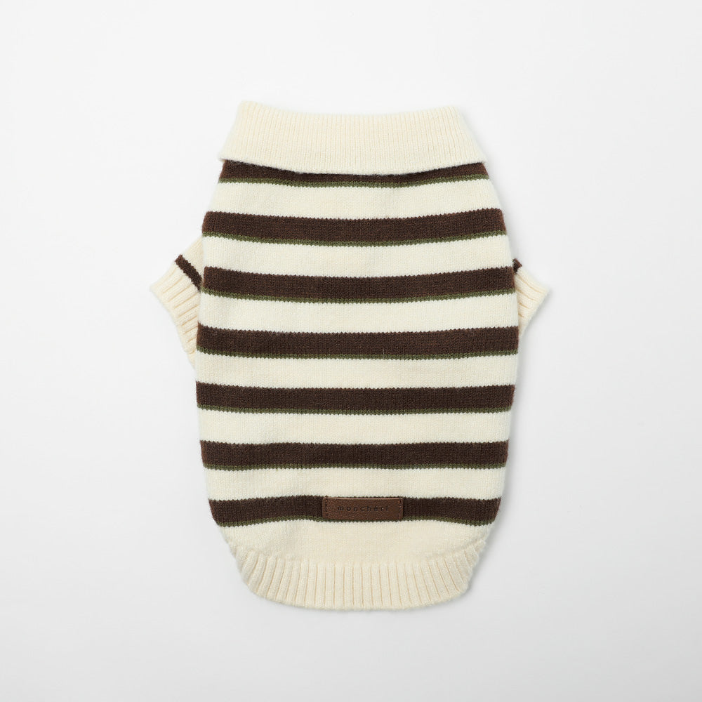 Multi-border Knit Top with Collar