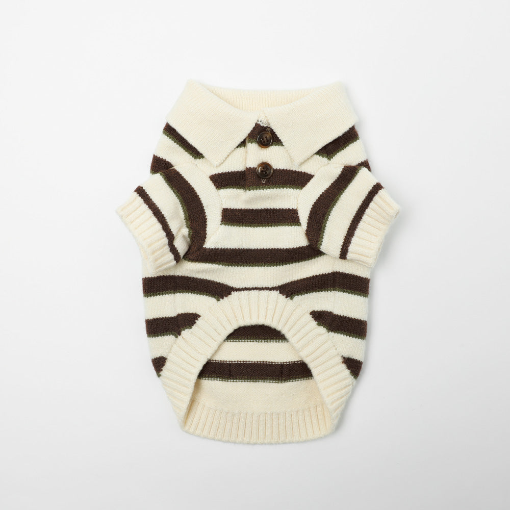 Multi-border Knit Top with Collar