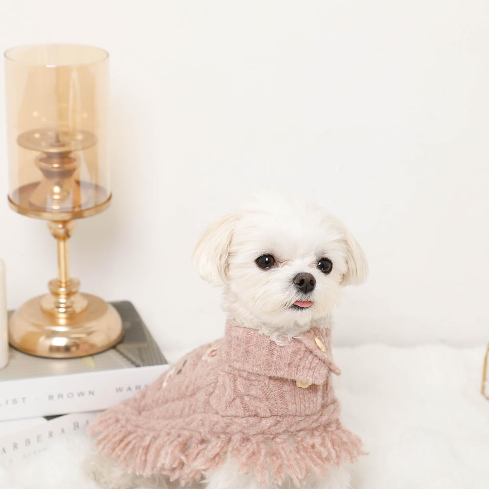 Flower Embroidery Cable Knit Poncho