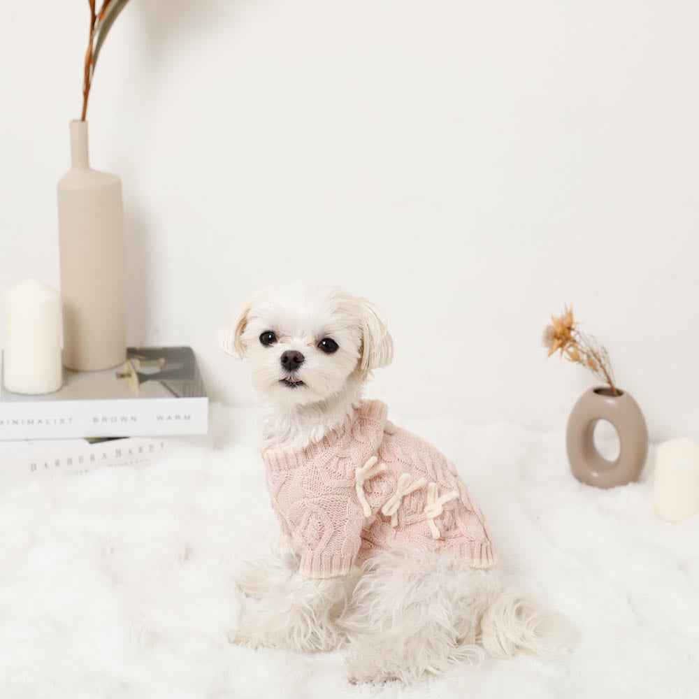 Ribbon Motif Bicolor Knit Cardigan