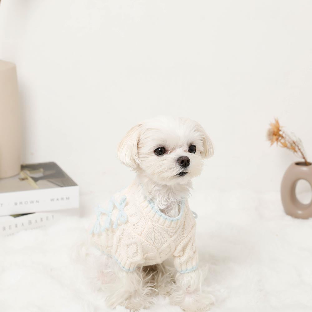 Ribbon Motif Bicolor Knit Cardigan