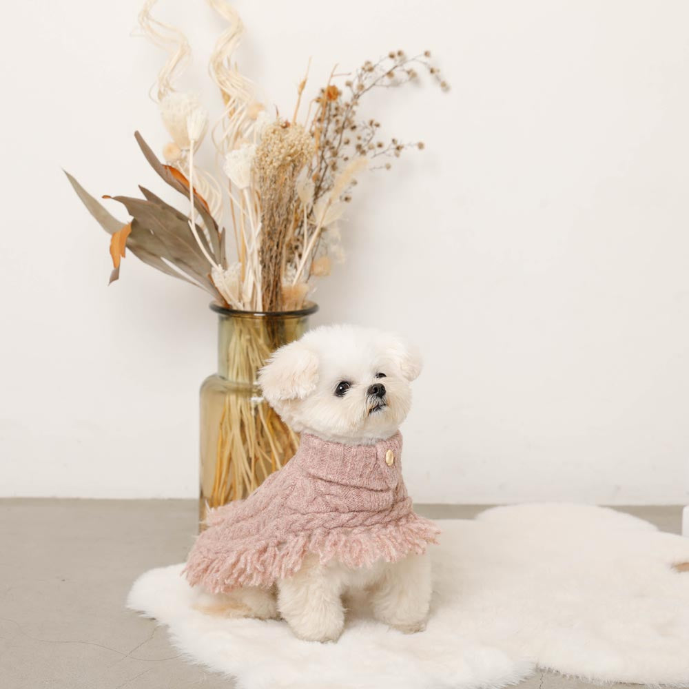 Flower Embroidery Cable Knit Poncho