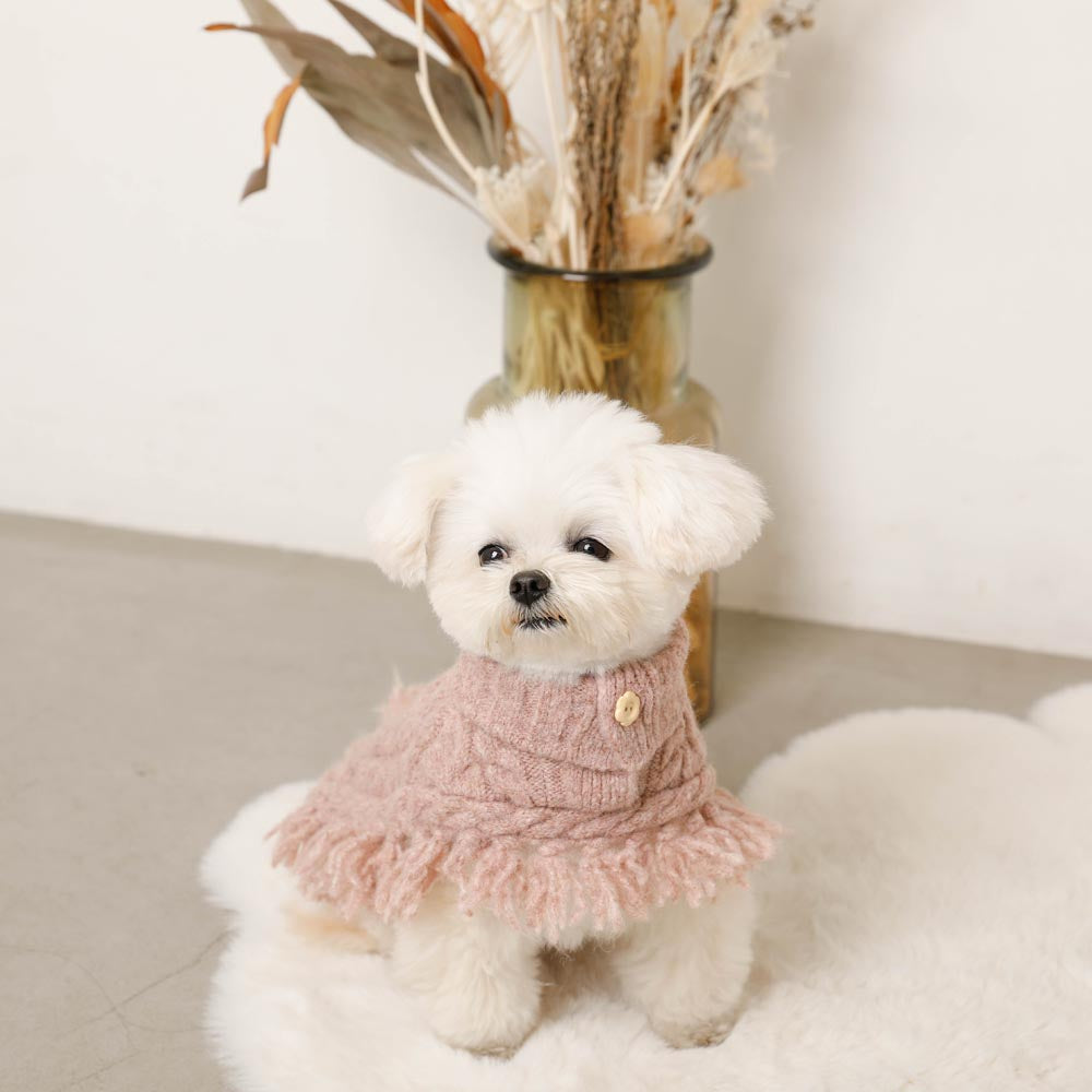 Flower Embroidery Cable Knit Poncho