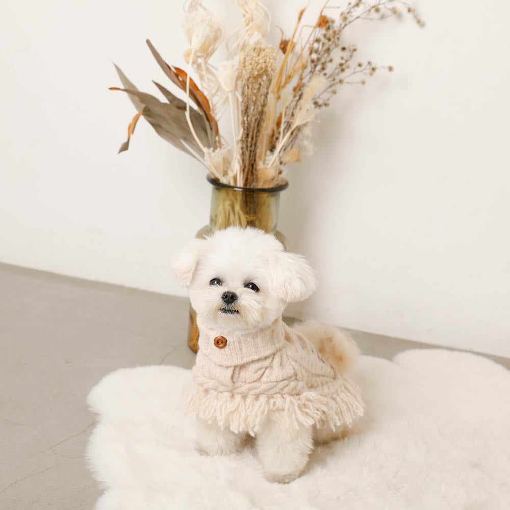 Flower Embroidery Cable Knit Poncho