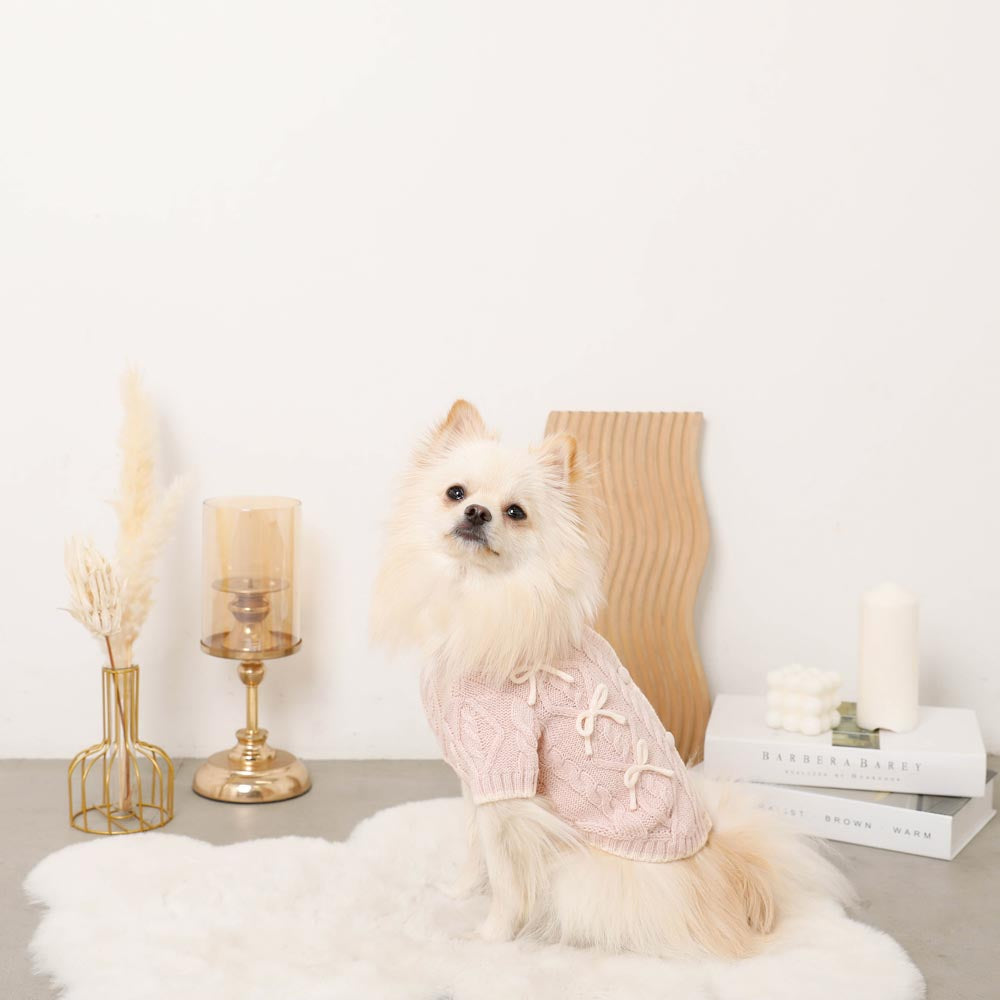 Ribbon Motif Bicolor Knit Cardigan