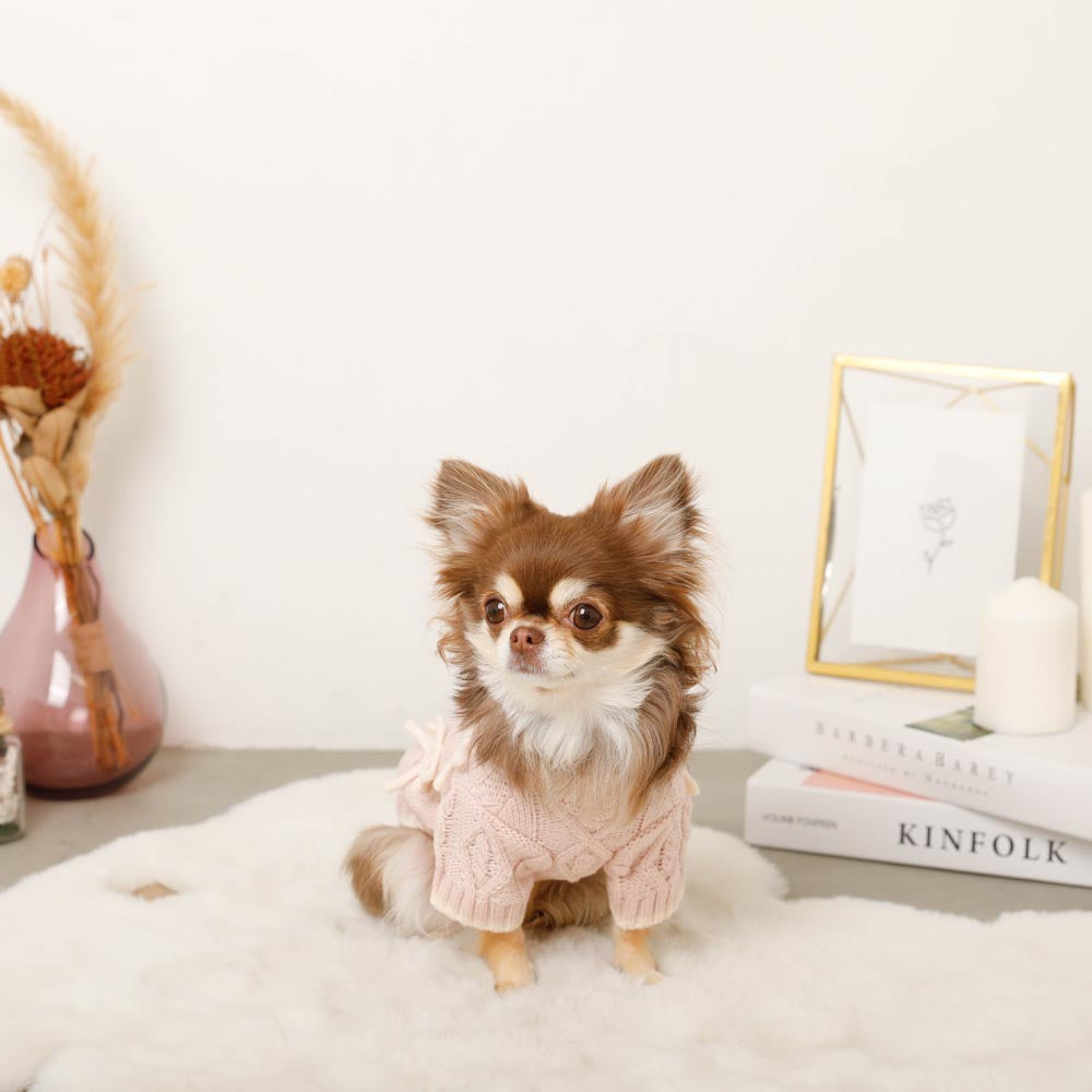 Ribbon Motif Bicolor Knit Cardigan
