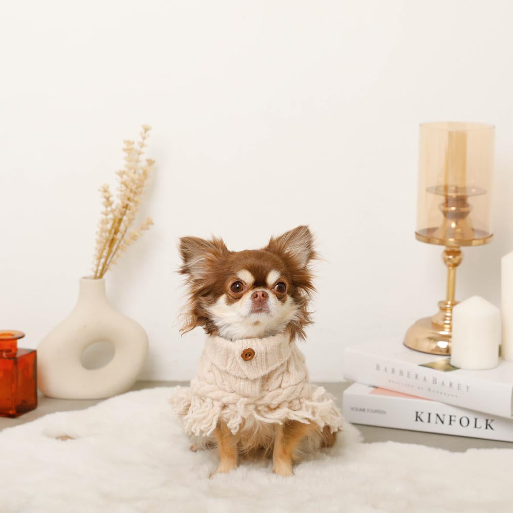 Flower Embroidery Cable Knit Poncho
