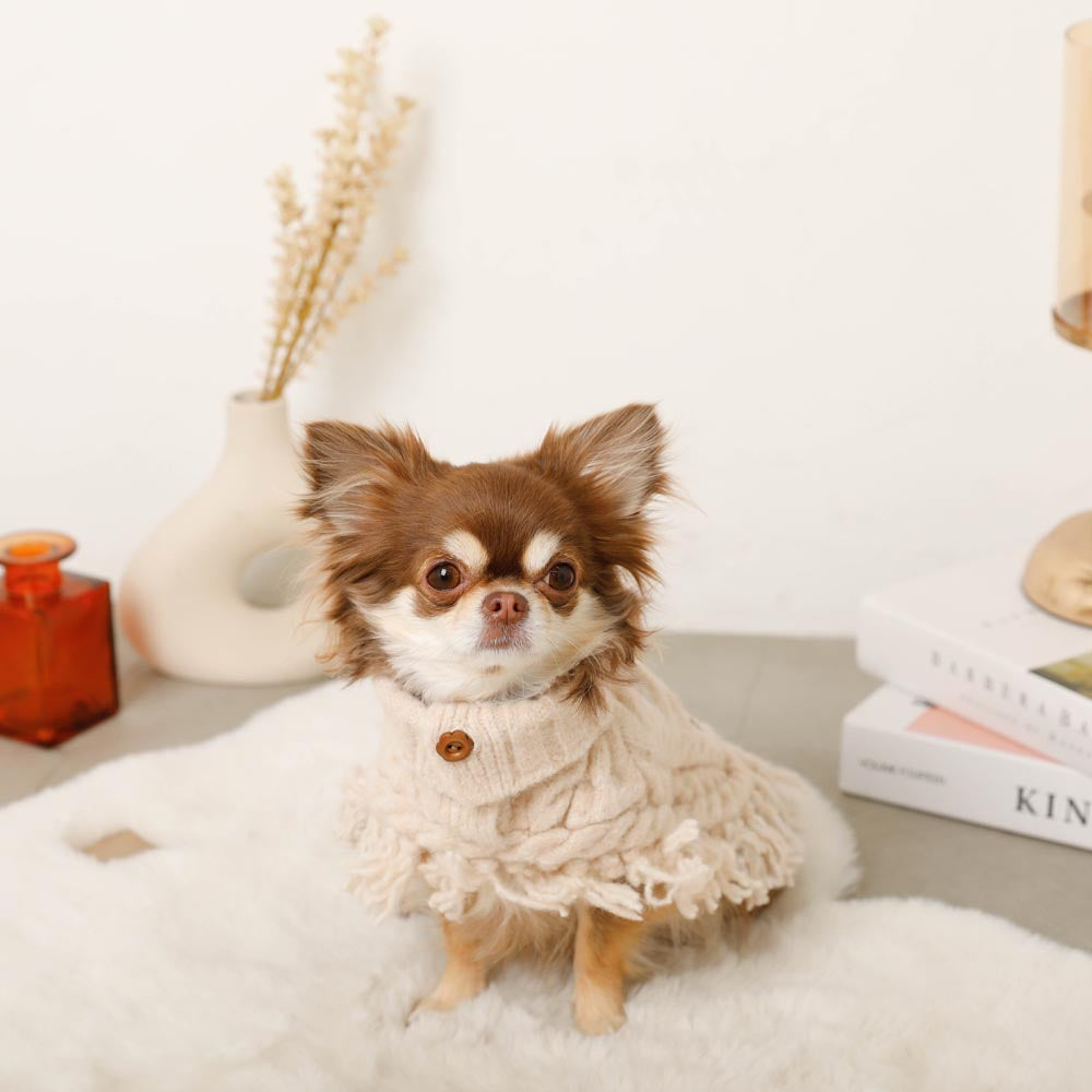 Flower Embroidery Cable Knit Poncho